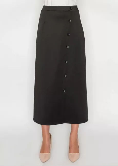 Black Button-Front Midi Skirt