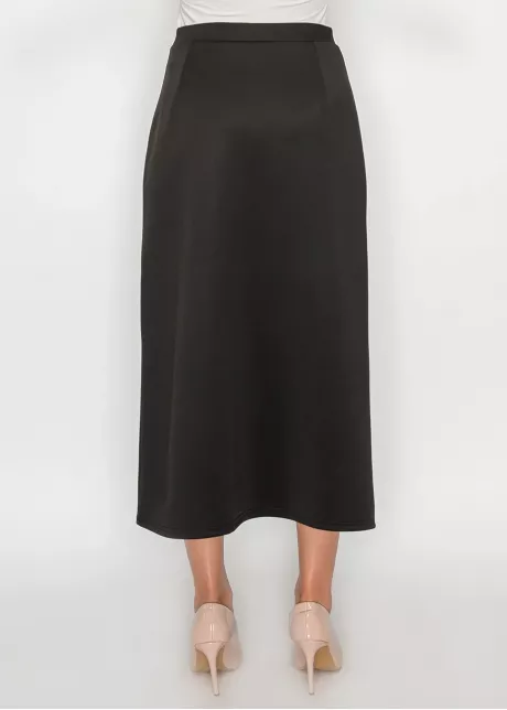 Black Button-Front Midi Skirt