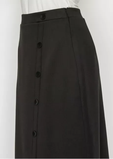 Black Button-Front Midi Skirt