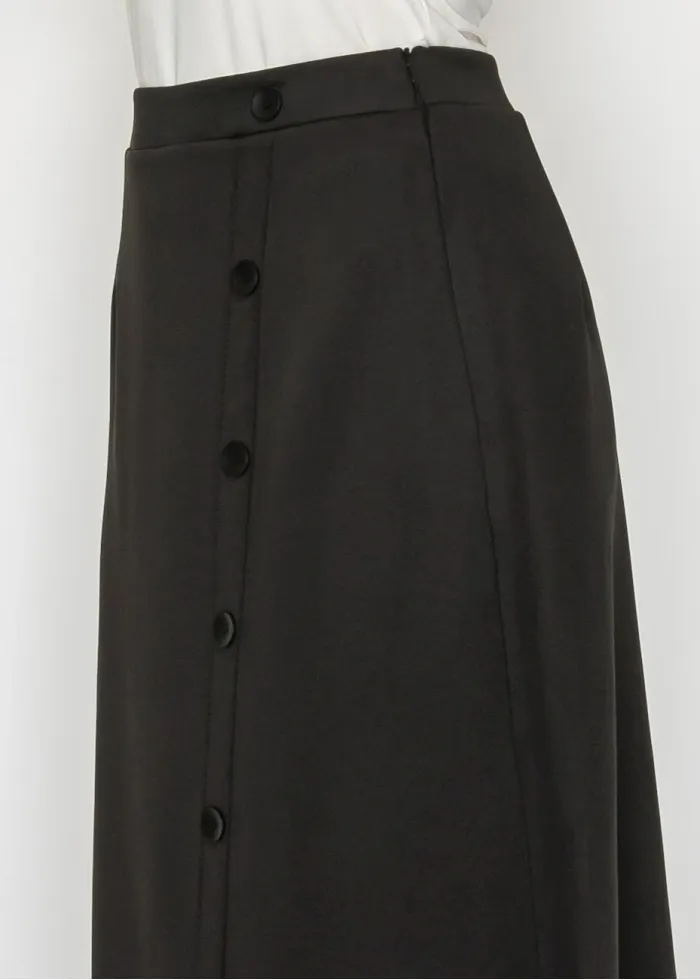 Black Button-Front Midi Skirt