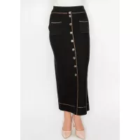 Black Knit Skirt with Buttons and Pockets