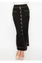 Black Knit Skirt with Buttons and Pockets