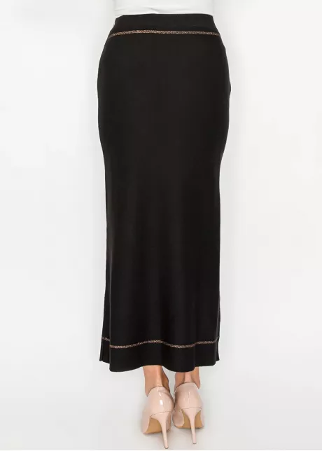 Black Knit Skirt with Buttons and Pockets