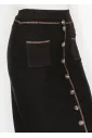 Black Knit Skirt with Buttons and Pockets