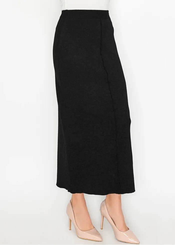Classic Black Long Knit Skirt