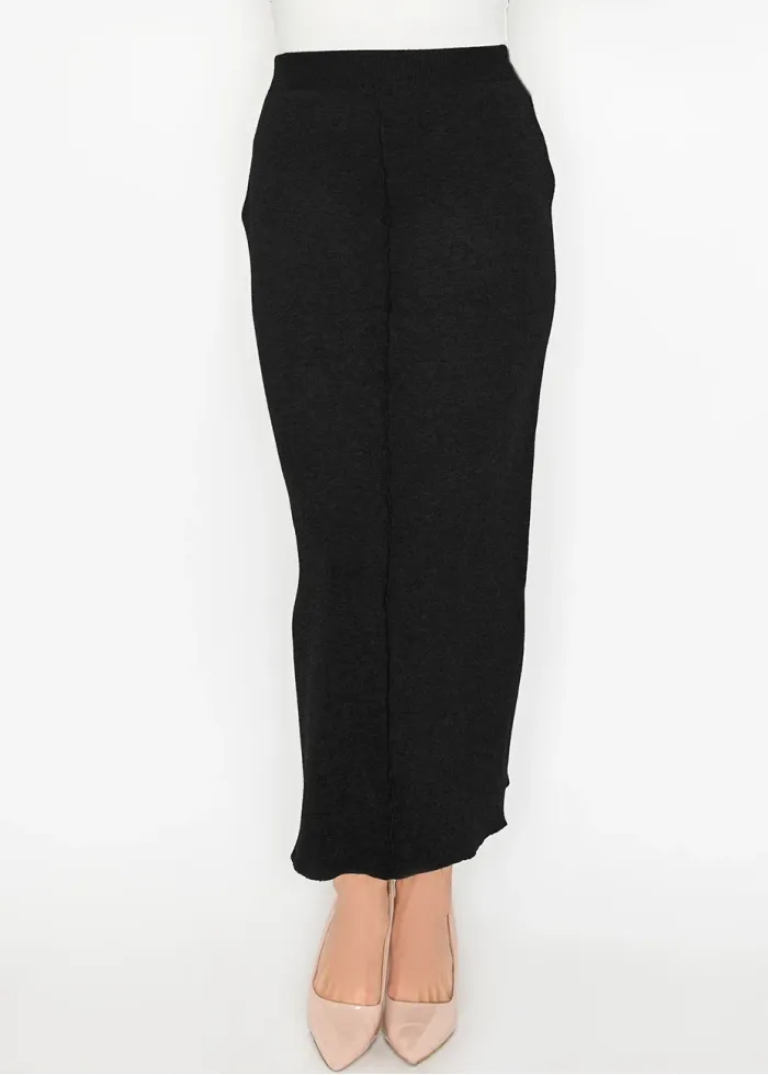 Classic Black Long Knit Skirt