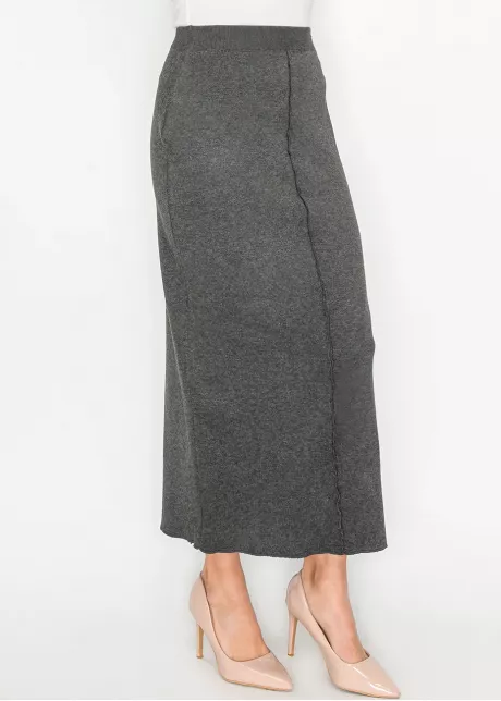 Heather Grey Straight Knit Maxi Skirt