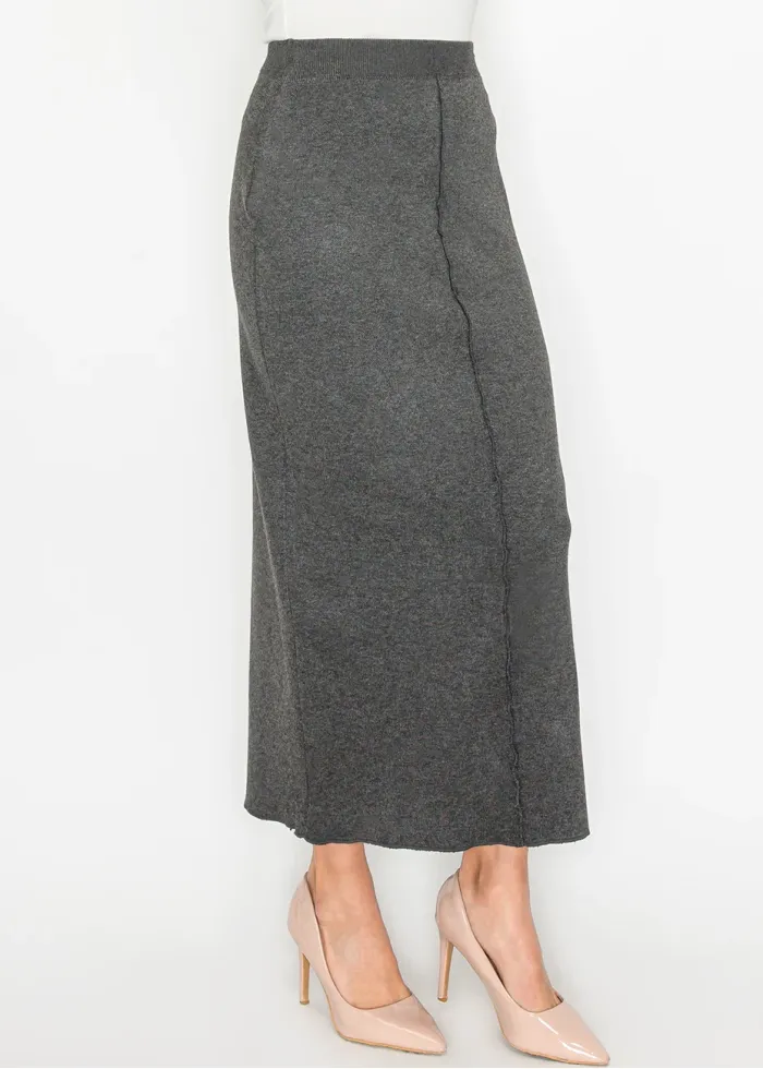 Heather Grey Straight Knit Maxi Skirt