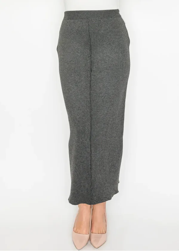 Heather Grey Straight Knit Maxi Skirt