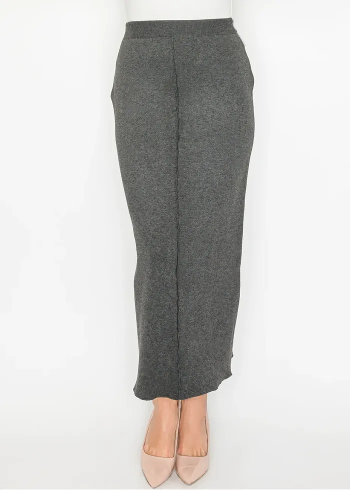 Heather Grey Straight Knit Maxi Skirt