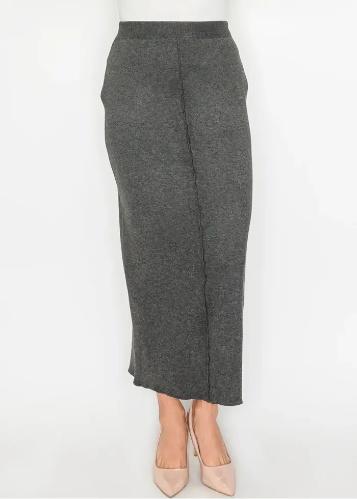 Heather Grey Straight Knit Maxi Skirt