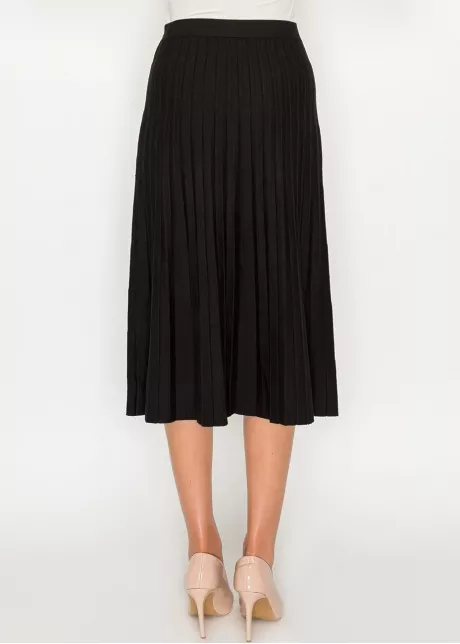 Black pleated midi skirt with button detail