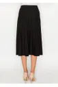 Black pleated midi skirt with button detail