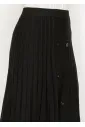 Black pleated midi skirt with button detail