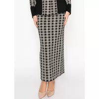Checked Knit Maxi Skirt in Black