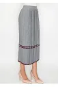 Grey Knit Pleated Skirt with Burgundy Stripes