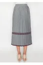 Grey Knit Pleated Skirt with Burgundy Stripes