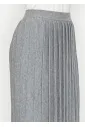 Grey Knit Pleated Skirt with Burgundy Stripes
