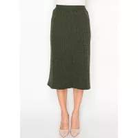Ribbed Cable Knit Skirt in Olive Green