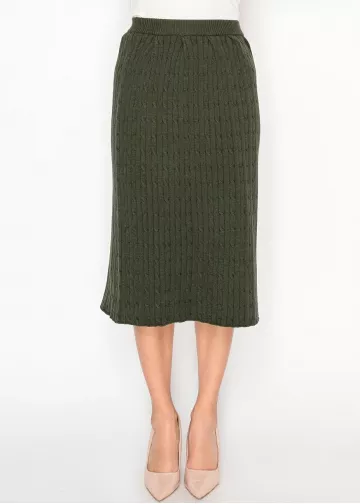 Ribbed Cable Knit Skirt in Olive Green Ribbed Cable Knit Skirt in Olive Green
