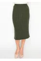 Ribbed Cable Knit Skirt in Olive Green