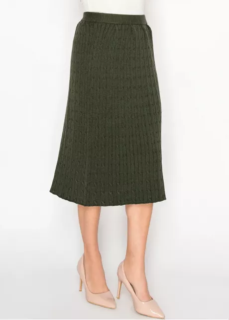 Ribbed Cable Knit Skirt in Olive Green
