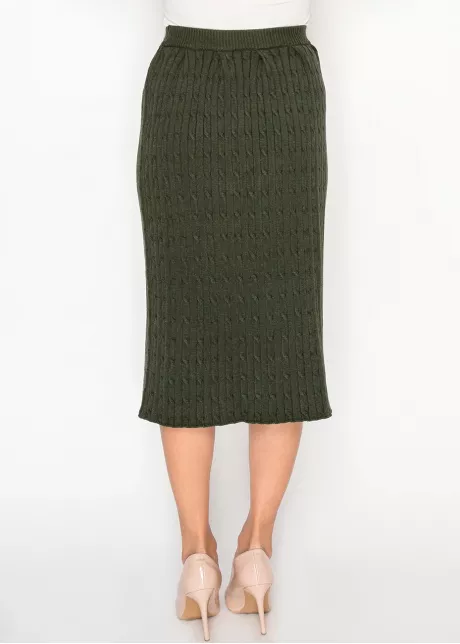 Ribbed Cable Knit Skirt in Olive Green