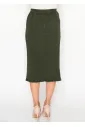 Ribbed Cable Knit Skirt in Olive Green