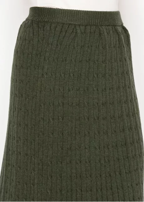 Ribbed Cable Knit Skirt in Olive Green