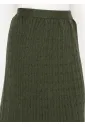 Ribbed Cable Knit Skirt in Olive Green
