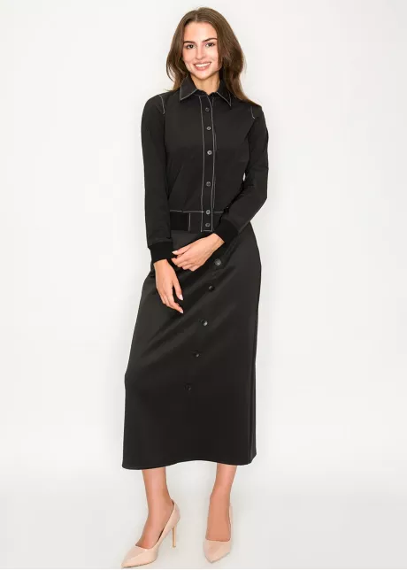 Black long-sleeve shirt jacket with cuffed hem