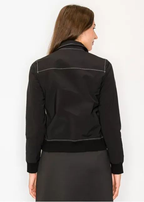 Black long-sleeve shirt jacket with cuffed hem