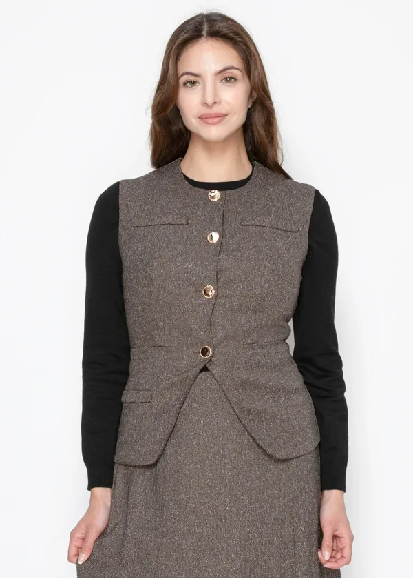 Brown Vest with Gold Button Closure