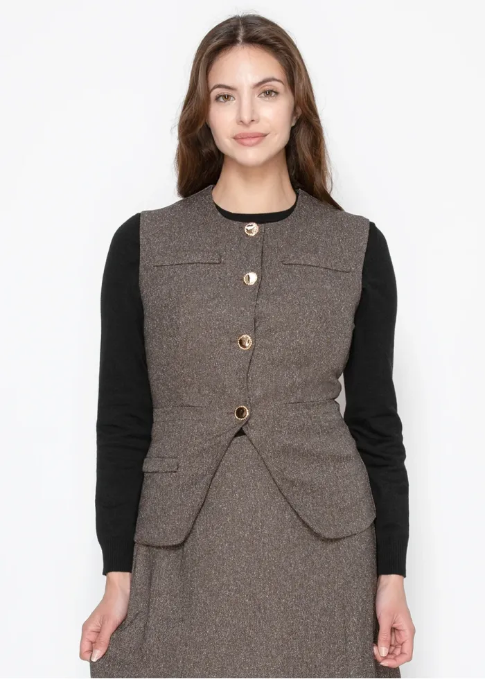 Brown Vest with Gold Button Closure