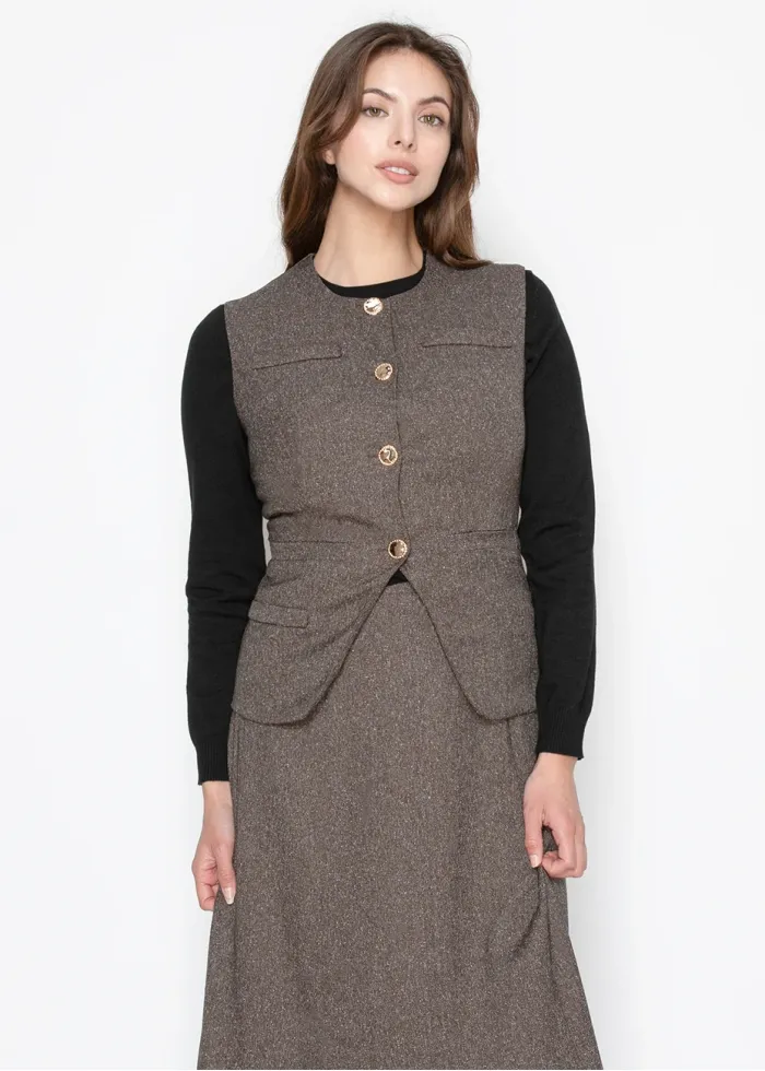 Brown Vest with Gold Button Closure