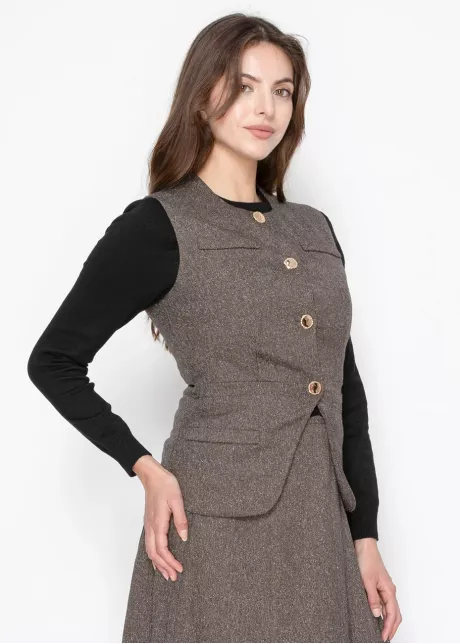 Brown Vest with Gold Button Closure