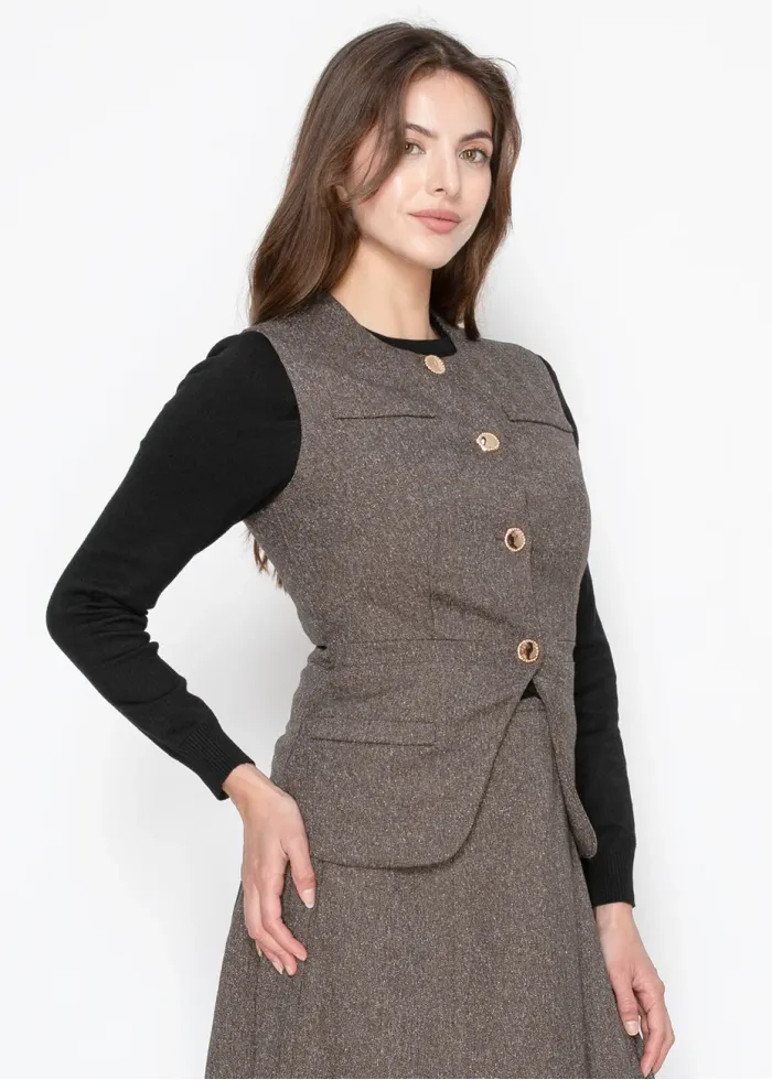 Brown Vest with Gold Button Closure