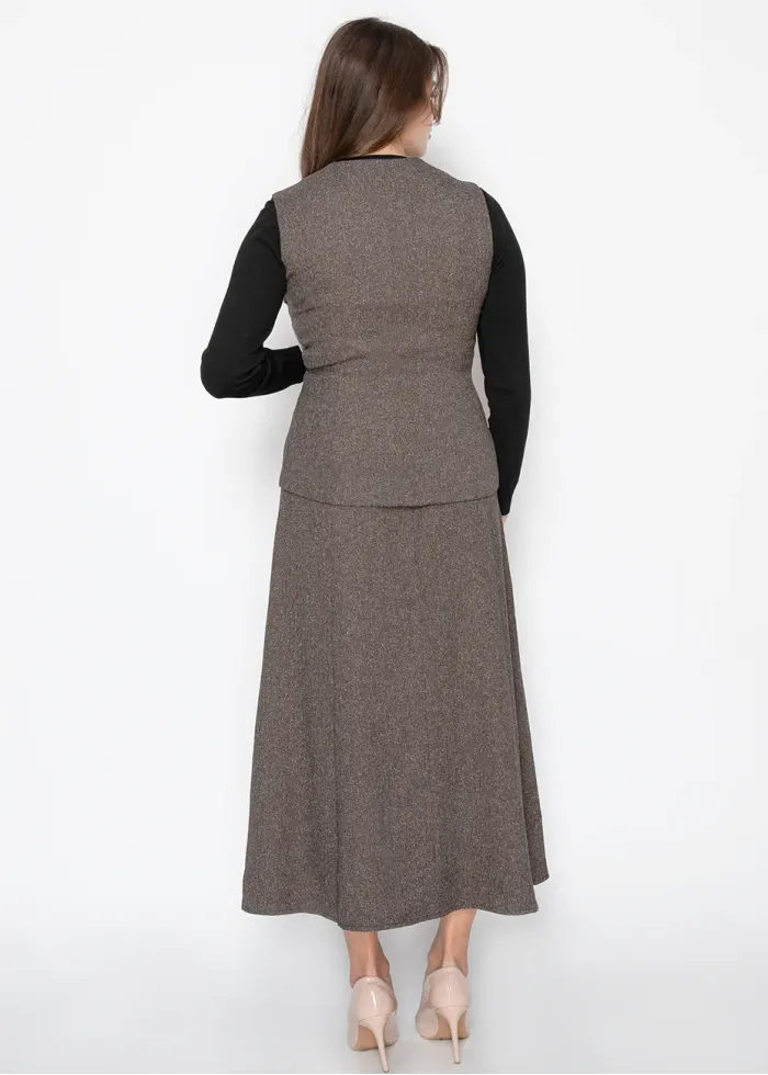 Brown A-Line Midi Skirt