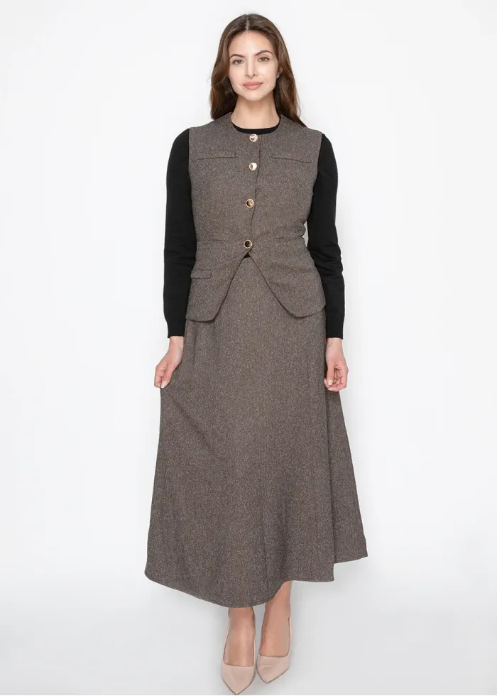 Brown A-Line Midi Skirt