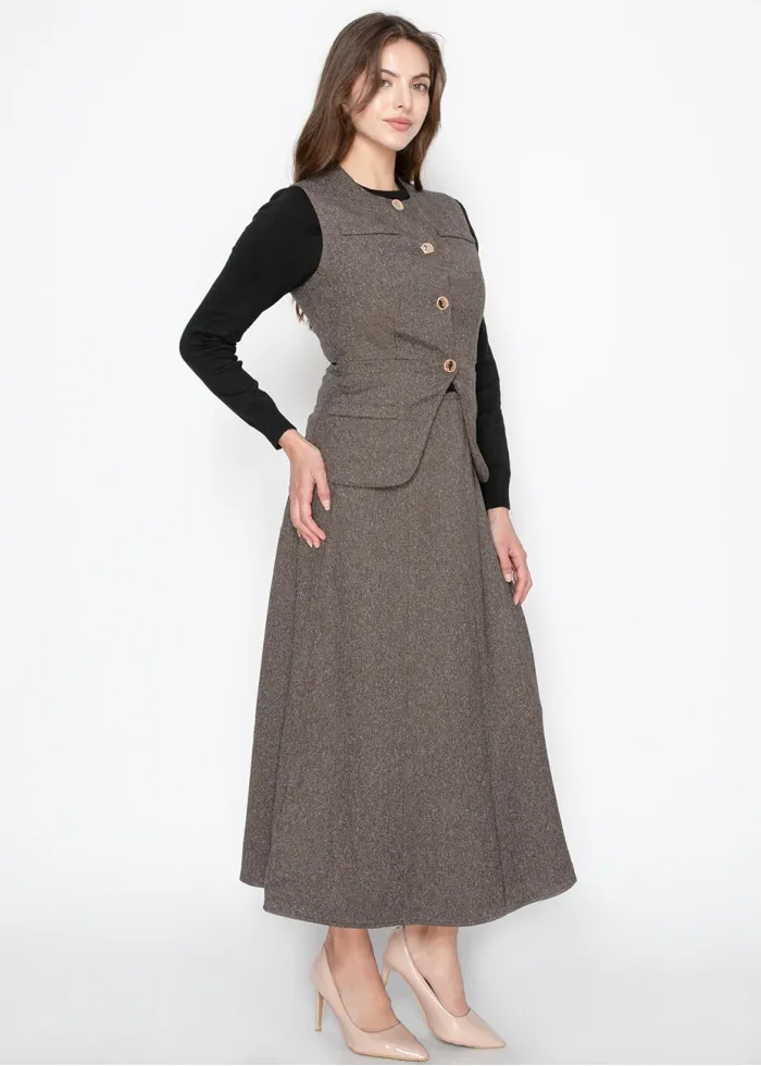 Brown A-Line Midi Skirt