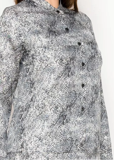 Grey Snakeskin Print Button-Front Blouse
