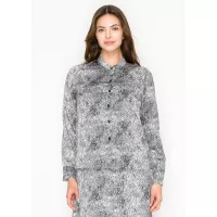Grey Snakeskin Print Button-Front Blouse