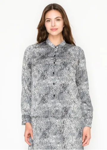 Grey Snakeskin Print Button-Front Blouse