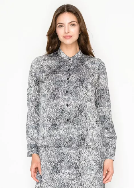 Grey Snakeskin Print Button-Front Blouse Grey Snakeskin Print Button-Front Blouse