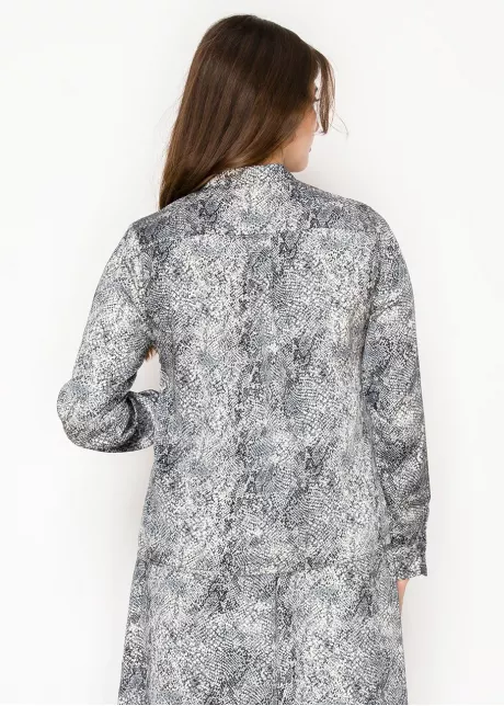 Grey Snakeskin Print Button-Front Blouse