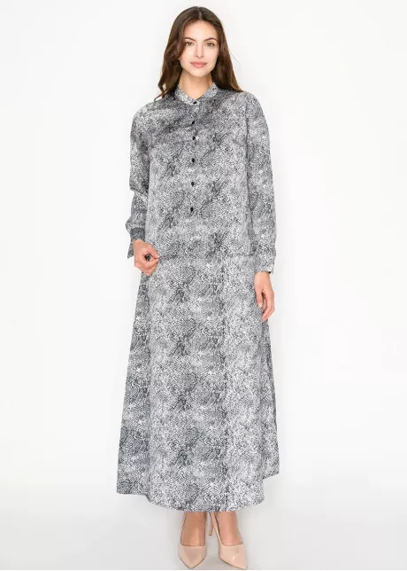 Grey Snakeskin Print Button-Front Blouse