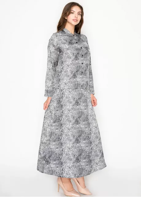 Grey Snakeskin Print Button-Front Blouse