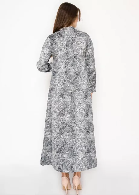 Grey Snakeskin Print Button-Front Blouse