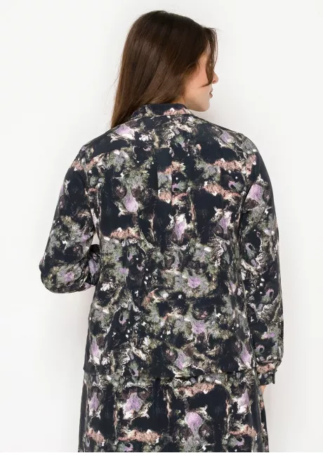Abstract Print Long Sleeve Button-Front Blouse