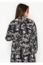 Abstract Print Long Sleeve Button-Front Blouse